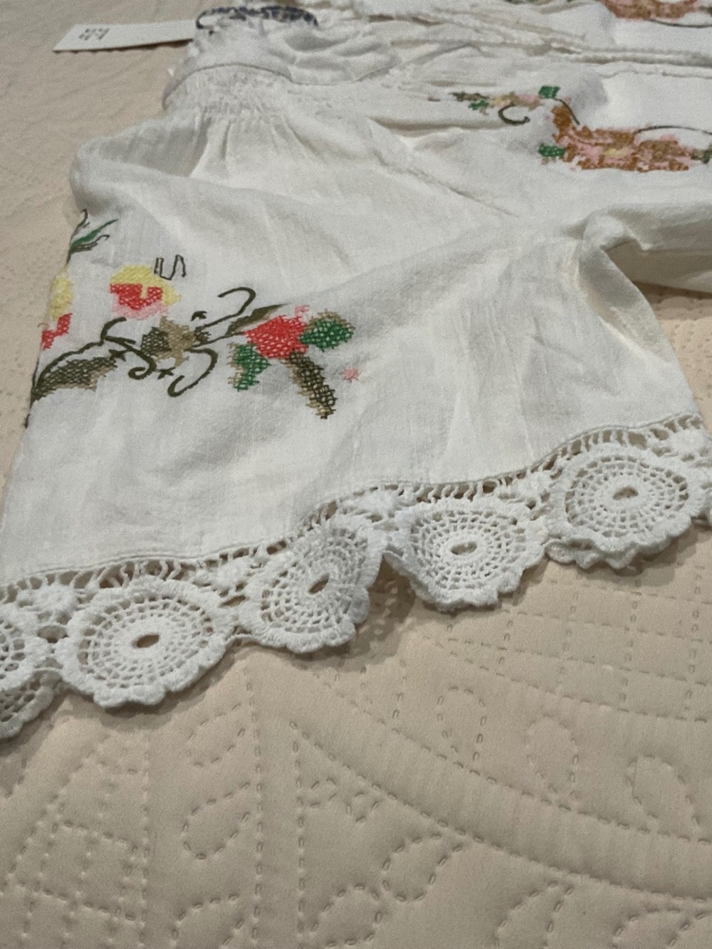 Jennifer & Grace Embroidered Peasant Blouse w/ Floral Accents Crocheted Trim - Picture 11 of 14